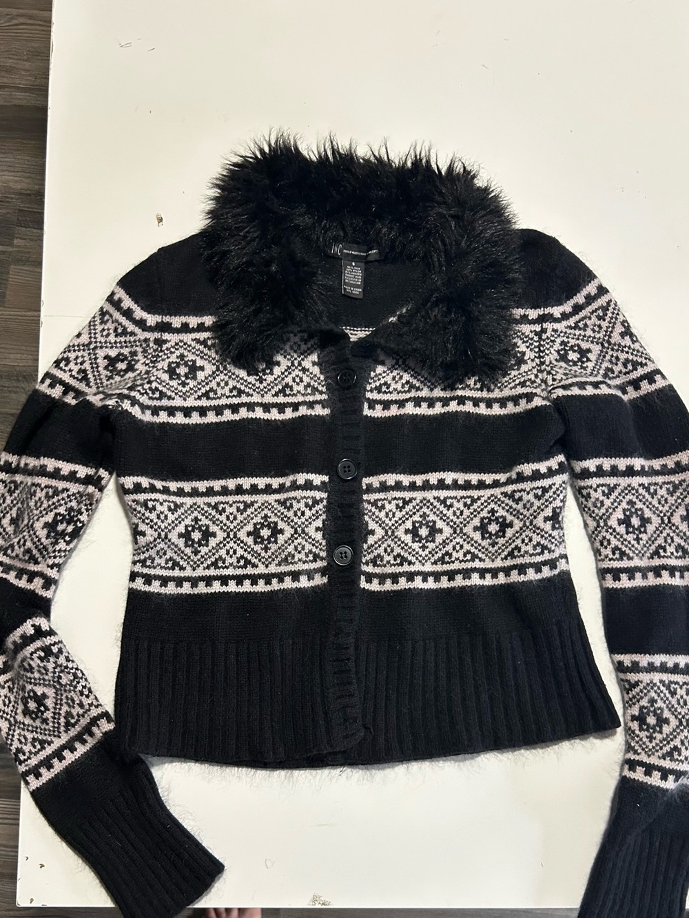 INC International Concepts Angora Black and White Patterned Cardigan